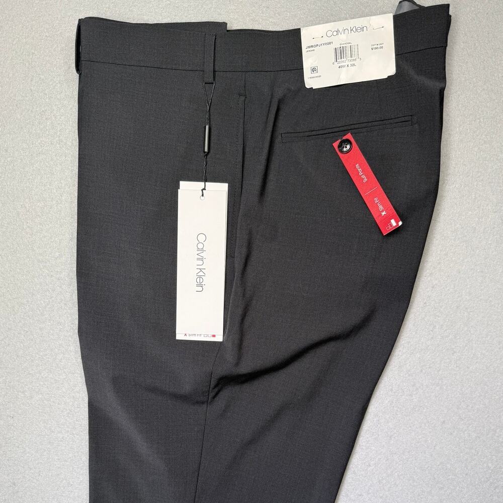 Calvin Klein Men's Slim-Fit Wool Infinite Stretch Suit Pants Gray 40x32 $190